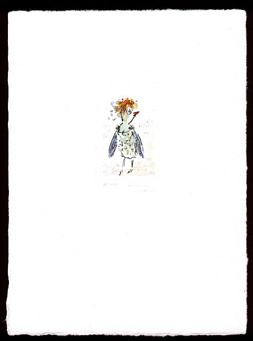 Kaltnadelradierung  Vogelhochzeit Titel:  Brautjungfer 1  -  zur&uuml;ck zur &Uuml;bersicht hier klicken