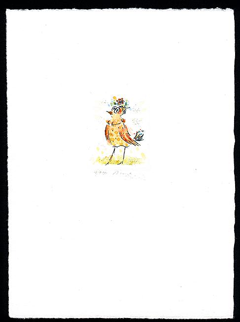 Kaltnadelradierung  Vogelhochzeit Titel:  Brautjungfer 3  -  zur&uuml;ck zur &Uuml;bersicht hier klicken