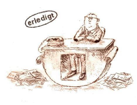 Berlin-Cartoon    Druckgrafik  &Auml;tzradierung   Titel : Erledigt - zur&uuml;ck zur &Uuml;bersicht hier klicken