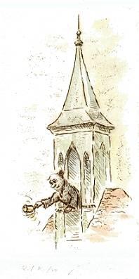 Cartoon  Grafik  Kaltnadel / Aquarell Titel: Sph&auml;renkl&auml;nge  -  zur&uuml;ck zur &Uuml;bersicht bitte hier klicken