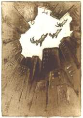 Cartoon  Druckgrafik Titel: Gro&szlig;stadtvision -  zum vergr&ouml;&szlig;ern auf die Grafik klicken