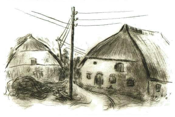 Radierung   Landschaft   Titel : Fischerh&auml;user  -  ein klick f&uuml;hrt zur&uuml;ck zur &Uuml;bersicht