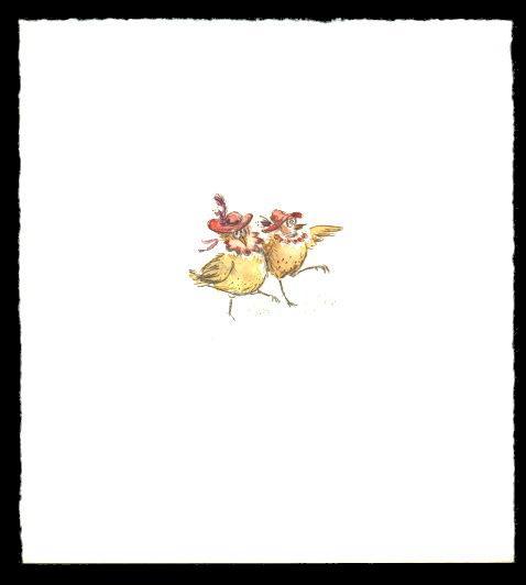 Druckgrafik   Kaltnadelradierung   Vogelhochzeit Titel :  H&uuml;hner  -  zur&uuml;ck zur &Uuml;bersicht hier klicken