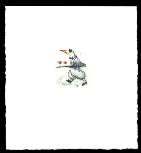 Druckgrafik   Kaltnadelradierung   Vogelhochzeit  Titel :  Kellner  -  zur&uuml;ck zur &Uuml;bersicht hier klicken