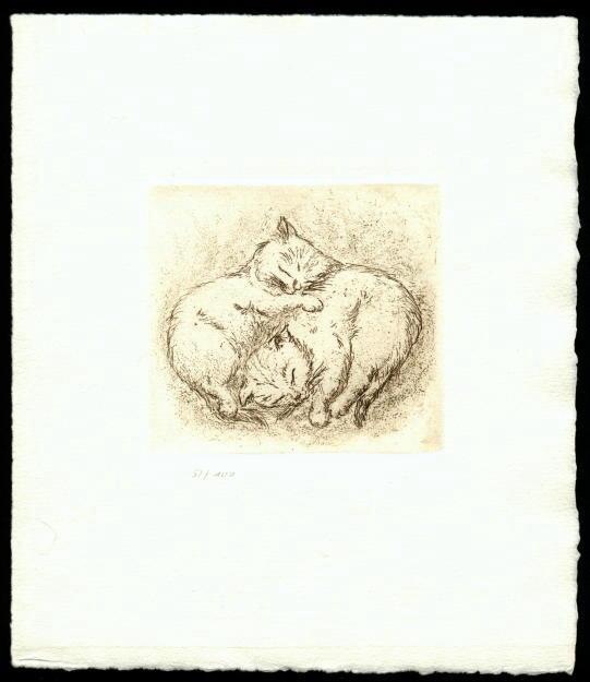 Druckgrafik  &Auml;tzradierung   Titel : Schlafende Katzen - zur&uuml;ck zur &Uuml;bersicht hier klicken