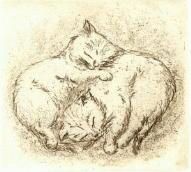 Radierung  Katzen  �tzradierung  Titel : Schlafende Katzen - hier zum vergr��ern klicken