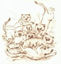 Radierung  Katzen  Kaltnadelradierung   Titel : Kinderstube - hier zum vergr��ern klicken