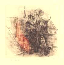 Druckgrafik   Landschaft    Titel :  Kloster zum Heiligen Kreutz Rostockzum vergr��ern anklicken