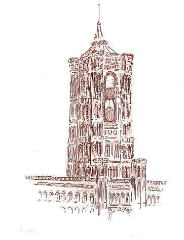 Berlin-Cartoon  Druckgrafik &Auml;tzradierung  Berliner Rathausuhr  -  zur&uuml;ck zur &Uuml;bersicht  hier klicken