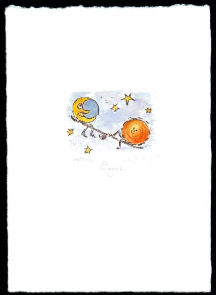 Kaltnadelradierung  Sternzeichen Waage coloriert                   ca. 20 cm  x 14,5 cm  -  zur&uuml;ck zur &Uuml;bersicht hier klicken