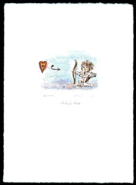 Kaltnadelradierung  Sternzeichen Sch&uuml;tze coloriert              ca. 20 cm  x 14,5 cm  -  zur&uuml;ck zur &Uuml;bersicht hier klicken