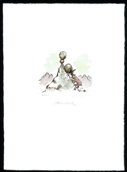 Kaltnadelradierung  Sternzeichen Steinbock coloriert           ca. 20 cm  x 14,5 cm  -  zur&uuml;ck zur &Uuml;bersicht hier klicken