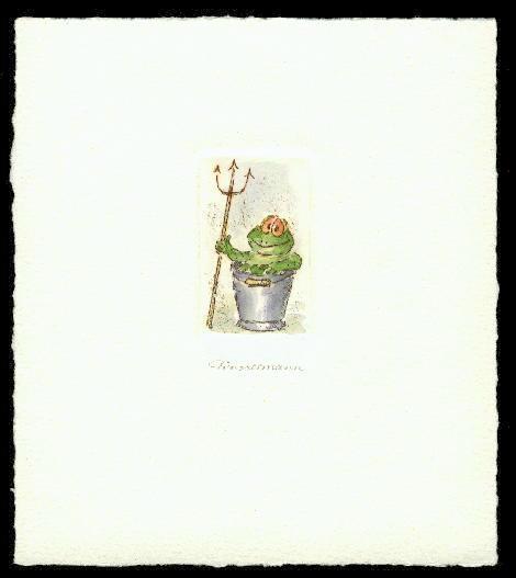 Kaltnadelradierung  Sternzeichen Wassermann  coloriert ca. 20 cm  x 14,5 cm  -  zur&uuml;ck zur &Uuml;bersicht hier klicken