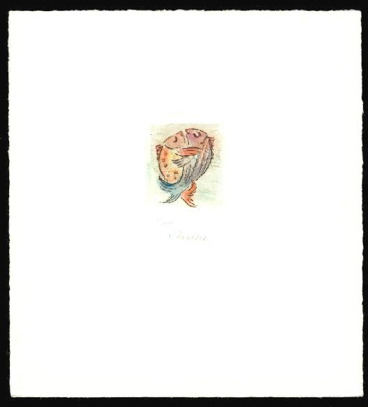 Kaltnadelradierung  Sternzeichen Fische  coloriert ca. 20 cm  x 14,5 cm  -  zur&uuml;ck zur &Uuml;bersicht hier klicken