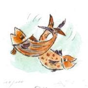 Kaltnadelradierung Sternzeichen  Fische  -  hier zum Vollbild klicken