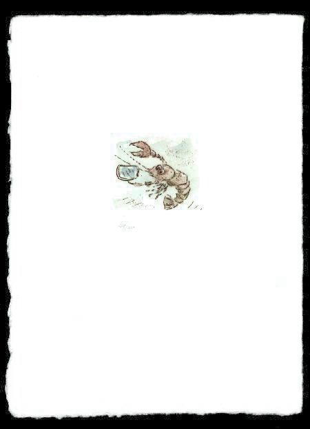 Kaltnadelradierung  Sternzeichen Krebs  coloriert ca. 20 cm  x 14,5 cm  -  zur&uuml;ck zur &Uuml;bersicht hier klicken