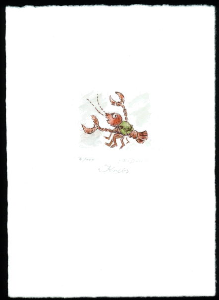 Kaltnadelradierung  Sternzeichen Krebs coloriert                     ca. 20 cm  x 14,5 cm  -  zur&uuml;ck zur &Uuml;bersicht hier klicken