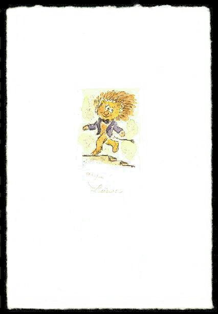 Kaltnadelradierung  Sternzeichen Loewe  coloriert ca. 20 cm  x 14,5 cm  -  zur&uuml;ck zur &Uuml;bersicht hier klicken