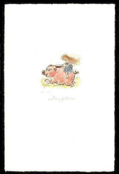 Kaltnadelradierung  Sternzeichen Jungfrau  coloriert ca. 20 cm  x 14,5 cm  -  zur&uuml;ck zur &Uuml;bersicht hier klicken