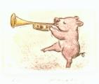 Cartoon  Druckgrafik Titel: Gluecksschwein  -  zum vergr&ouml;&szlig;ern auf die Grafik klicken