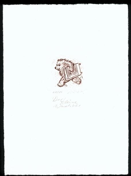 Cartoon  Grafik  Kaltnadelradierung  Titel: Waschb&auml;r  -  zur&uuml;ck zur &Uuml;bersicht bitte hier klicken