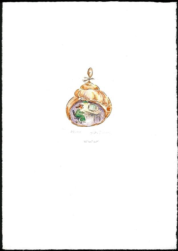 Cartoon  Grafik  Kaltnadel / Aquarell Titel: www   -  zur&uuml;ck zur &Uuml;bersicht bitte hier klicken